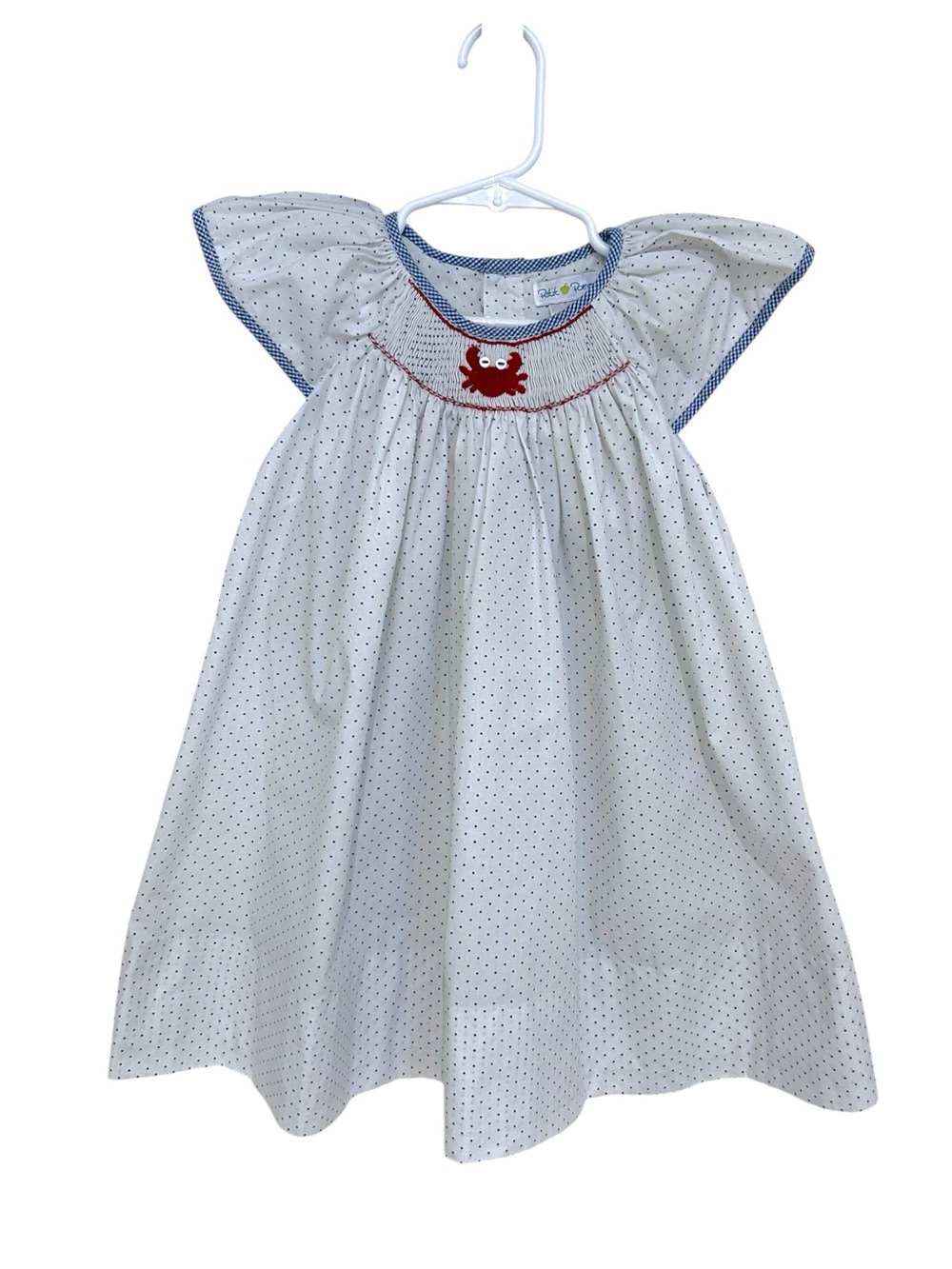 Petit Pomme Girls Ruffle Sleeve Polka Dot Crab Nautical Summer Smock Dress- 4T
